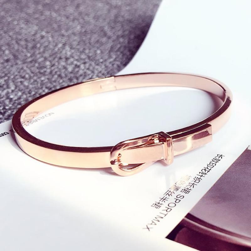 Studded bangle bracelet, 18k rose gold plated belt bracelet, unisex style