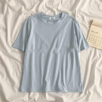 Camiseta feminina de manga curta solta sólida preta em torno do pescoço camiseta feminina para feminino branco o-pescoço camisa de fundo