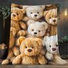 Soft Flannel Blanket Cute Teddy Bear Print Cozy Throw for Couch Bed Bedroom Office Warm Lightweight Decorative Cover Multiple Si