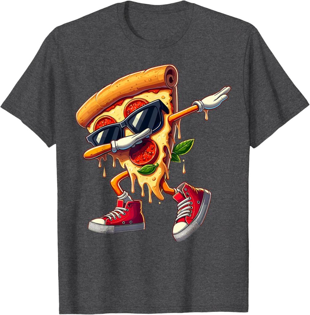 Dabbing Pizza Slice Dancing Foodie Graphic Tee Cool Casual Cotton Short Sleeve T-Shirt for Men