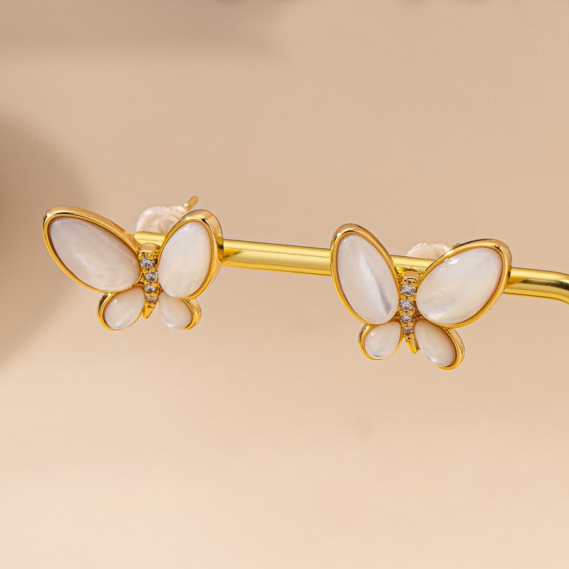 Damen Schmetterlingshalskette & Zirkonia Ohrring Set - Weißes Perlmutt, Leichte Luxus Schlüsselbeinkette, Design 2025