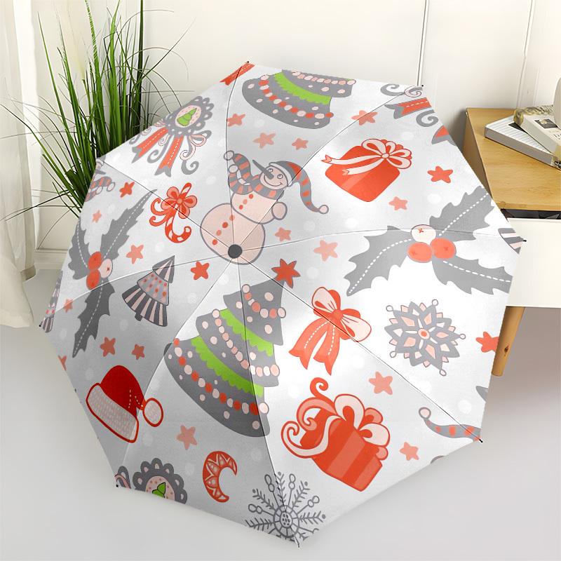 

1pc Christmas Elements Pattern Umbrella with Plastic Handle,Vibrant Cartoon Pattern,Multi-functional UmbrellaPT275
