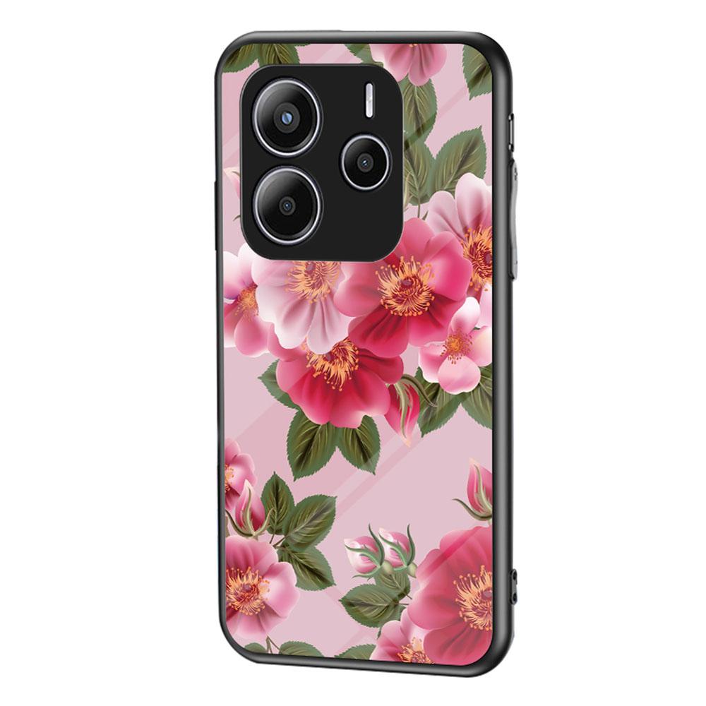 Für Xiaomi Redmi Note 14 5G Hülle Blumenmuster TPU+Gehärtetes Glas Schutzhülle