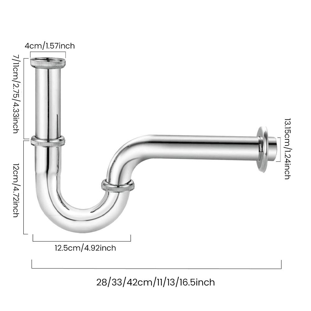 Stainless Steel Waste Drain Valve Siphon Odor Proof Drain Valve Used for Basin Drainage Wall Drainage Curved Drainage Pipe