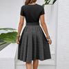 Women's Casual Fashion Belted Vintage Printed Short Sleeve Round Neck Elegant Dress