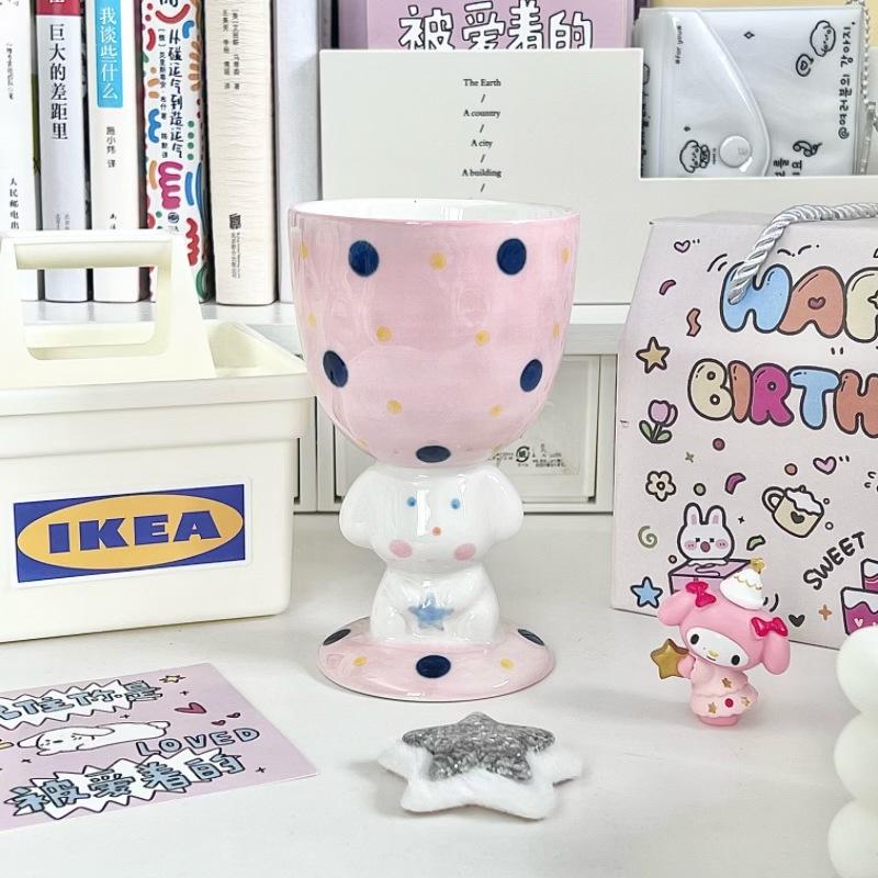 High-value Hand-painted Polka Dot Puppy Goblet Girl Cute Ice Cream Cup Couple Ceramic Mug Birthday Gift