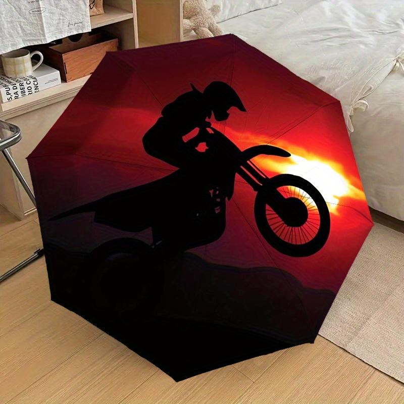1 Stück Motorrad Sonnenuntergang Thema Hochwertiger Regenschirm, Automatisches Öffnen und Schließen, Multifunktionaler Regenschirm G0811051