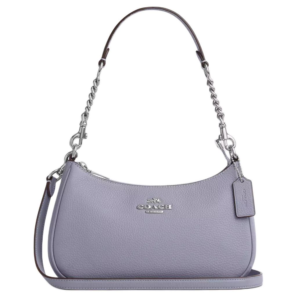 Coach Teri 24 Silver Hardware Multi-Functional Interior Pocket Pebbled Leather Shoulder Crossbody Tote Bag Medium Misty Purple CV934-SVM4