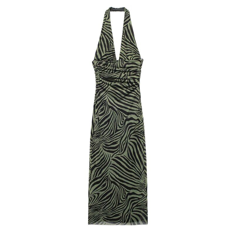 Fashion Style 2024 Autumn New Women's Clothing Hanging Collar Stylish Print Silk Net Dress 8314476