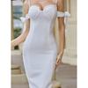 Women Pearl Sling Dress Host Mid-length Evening Dress Wedding Skirt Dress White