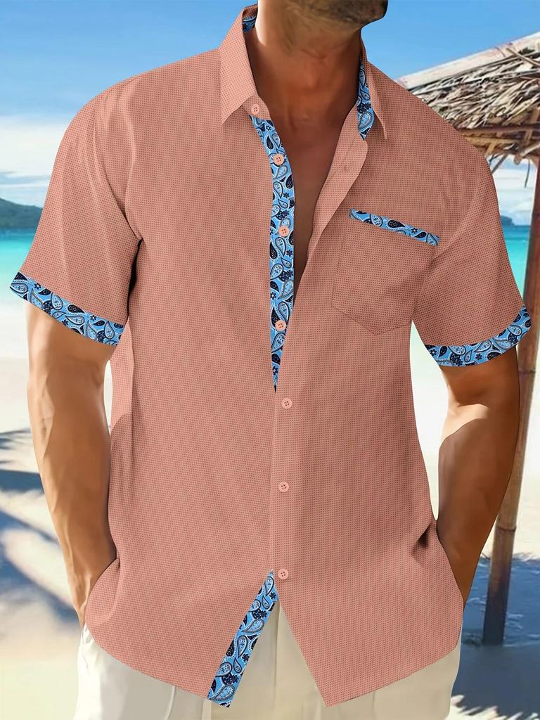 2025 Summer Men's Plaid Cashew Casual Short-Sleeve Beach Shirt