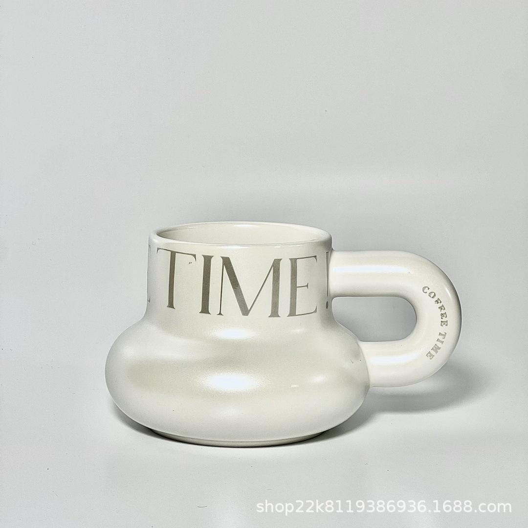 Creative Dun Dun Cup Big Belly Cup Ceramic Mug Chubby Handlebar Cup High Value Titanium-Plated Dark Silver Scrub 350ml