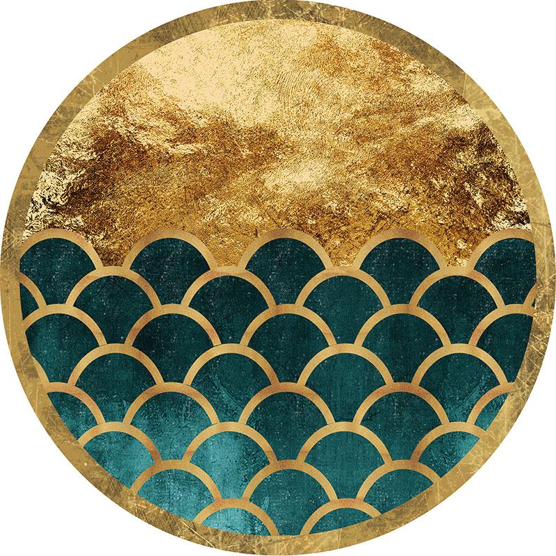 Chiness Style Round Carpet for Living Room Geometric Wave Print Floor Mat for Bedroom Kids Room Computer Chair Parlor Area Rugs