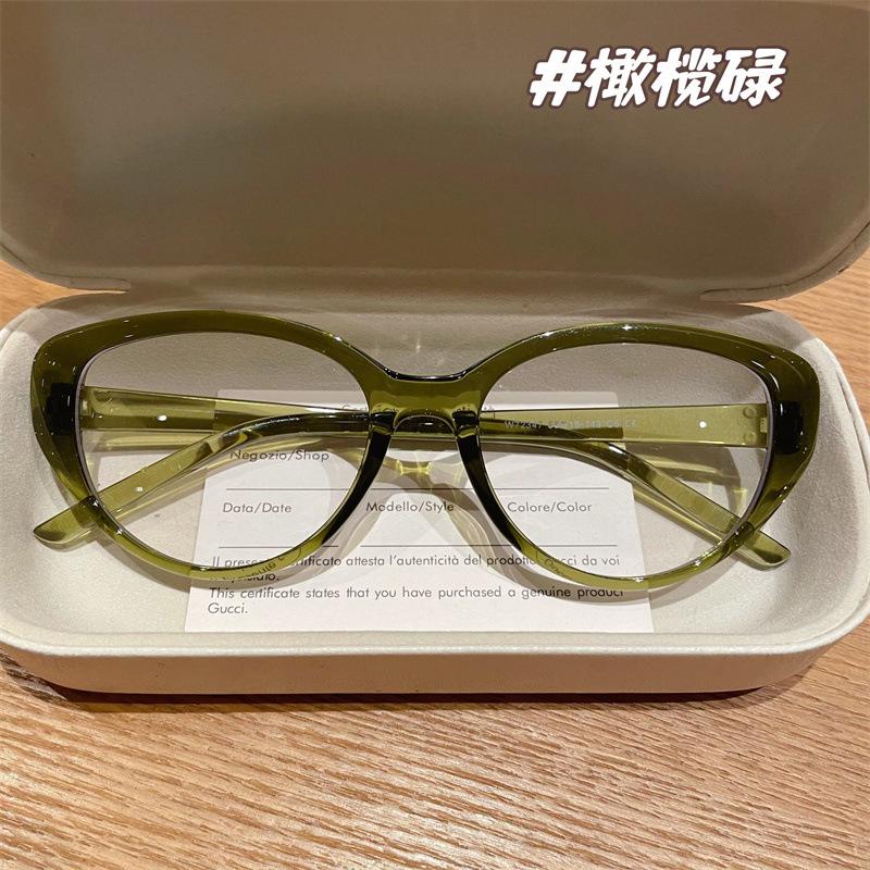 

New Maillard retro cat eye black frame glasses myopia can be matched with degree display small anti-blue glasses Anti-blue light flat mirror [0 degrees] зелений