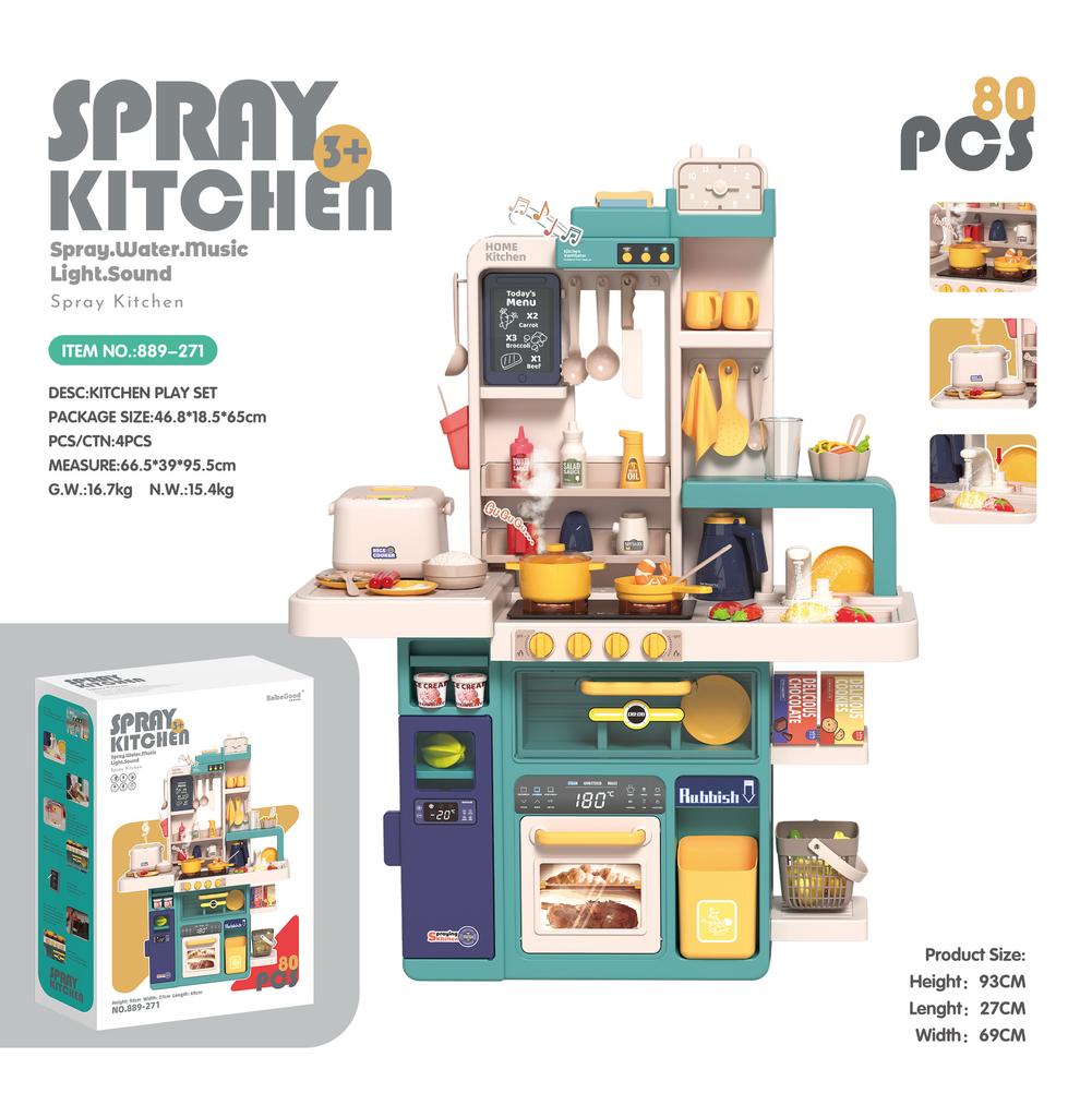 Playing House Children'S Light Music 93Cm Steam Outlet Water Spray Kitchen Cooking Utensils Table Set Toys