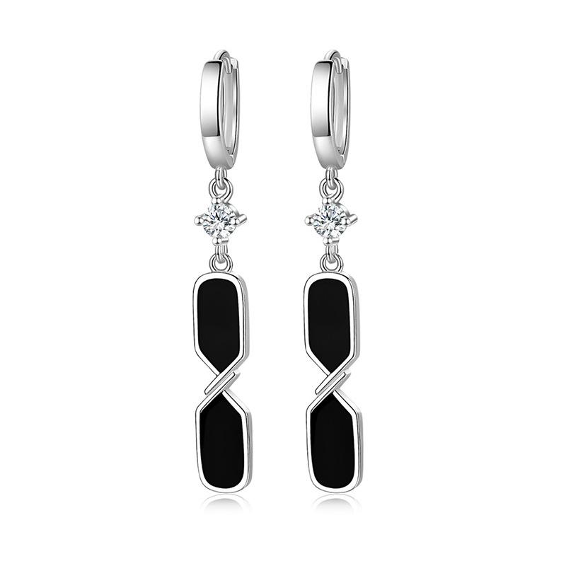 KOFSAC Women Earring Long Black Geometric Hoop Earrings Trendy 925 Silver Jewelry Charm Female Gifts Party Accessories