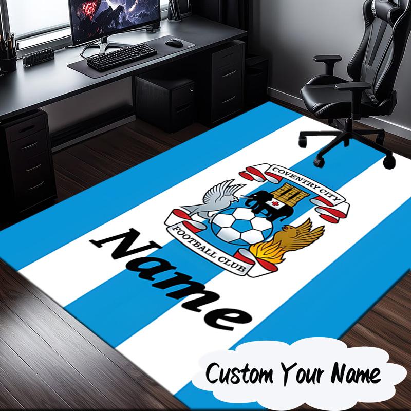 Custom Name Coventry Football Club Crest Rug for Living Room, Game Rooms, Office, Bedroom, Floor Mat Playful Design, fan gifts Christmas decor
