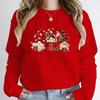 New Christmas Gnomes Hot Cocoa Print Round Neck Sweatshirt Fashion Women Autumn Winter Tops Casual Hoodless Pure Color Pullovers