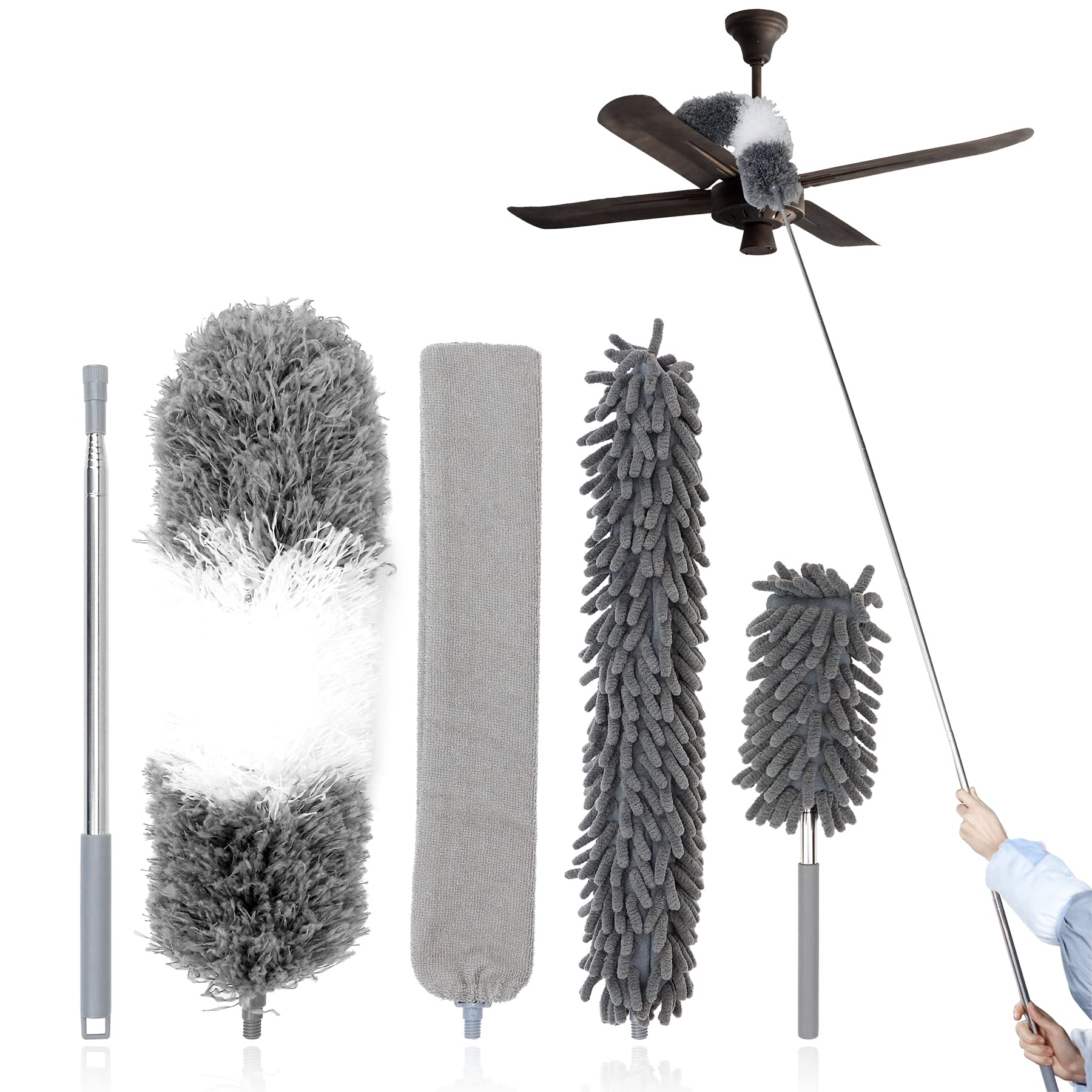 

Mxclimate Раздвижная швабра для уборки для высоких мест из микрофибры для удаления пыли, выдвигается до, удаление пыли, подходит для уборки воздуха, потолка, труднодоступных мест, 5, удаление,