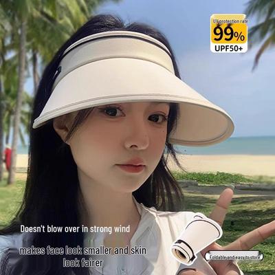 Chapeau de soleil pour femme à la mode sans dessus avec protection UV 2025 - Large bord, amincissant le visage, parfait pour le cyclisme et l'été