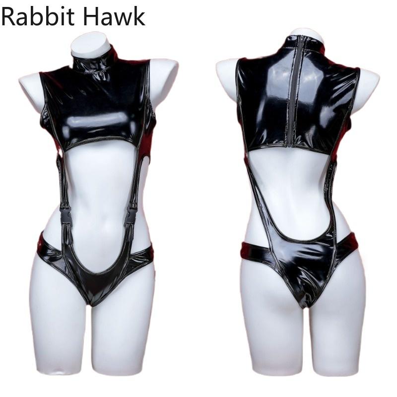 Anime Giapponese Donna Body in Pelle Nera Vestiti Aderenti Ragazza Motociclista Punk Cyber Outfit Uniforme Costume Cosplay 18+