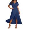 Women's Elegant Loose-Fit V-Neck Short-Sleeve Flowing Resort Dress