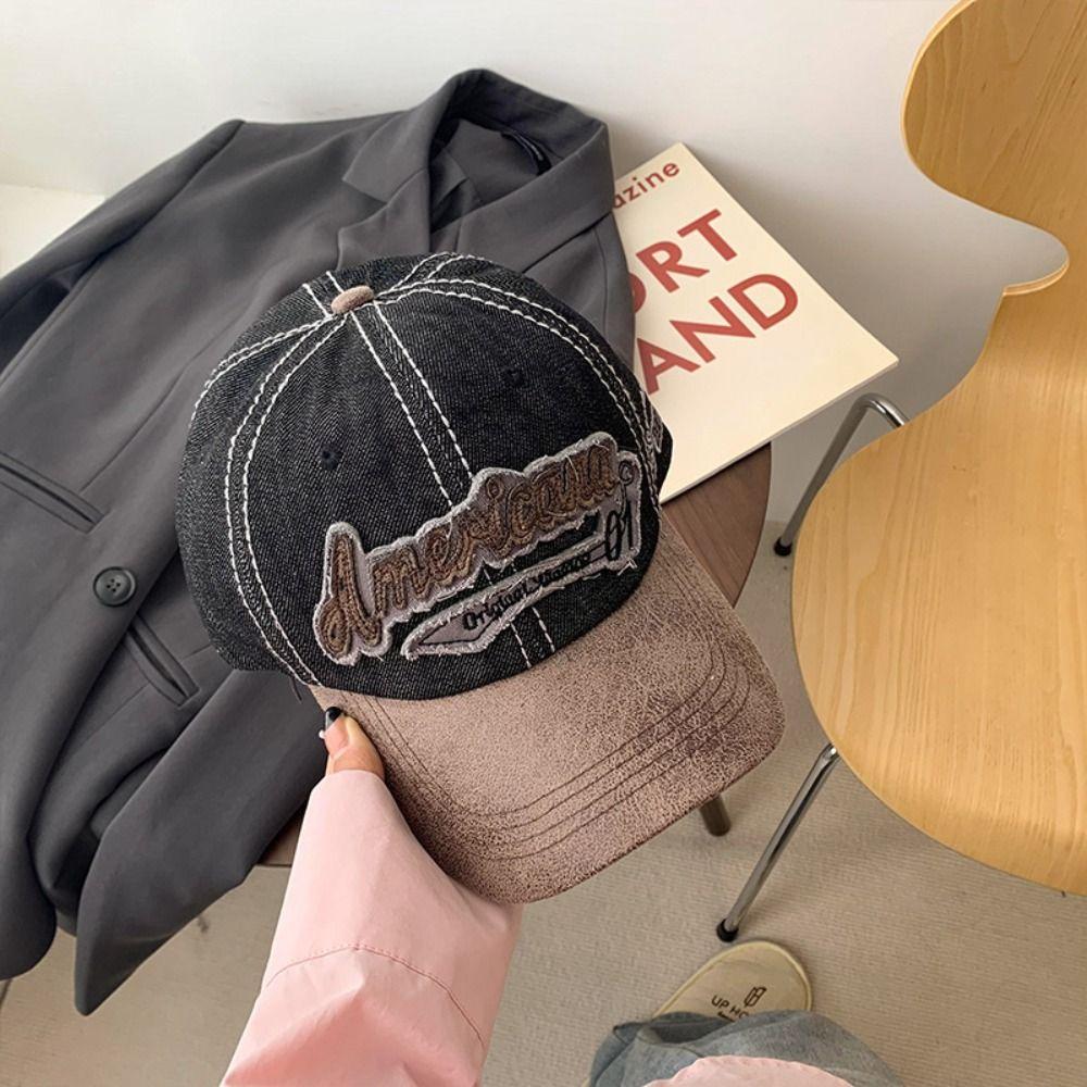 Splicing American Retro Baseball Caps Cotton Peaked Cap Tattered Jeans Sun Hat Sports
