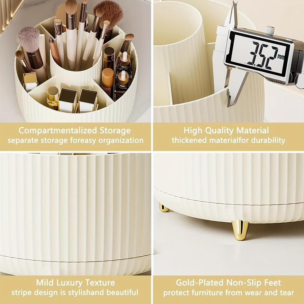 Rotating Makeup Organizer, 360 Degree Swivel, Minimalist Design, High Gloss ABS Plastic, Great for Bedroom, Dresser, Bathroom Storage