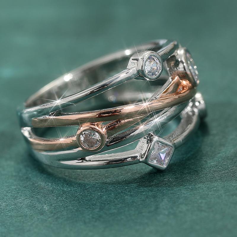 Simple Fashion Female Two Tone Eternal Infinite Love Ring Fashionable Cubic Zircon Ring Women Daily Casual Jewelry