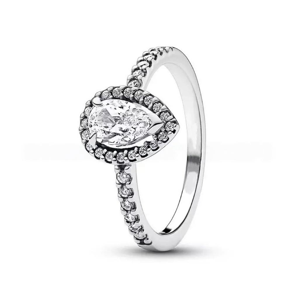 Waterdrop Ring S925 Silver Zircon Blue Stone Heart Ring Fashionable Women's Jewelry Party Wedding Gifts