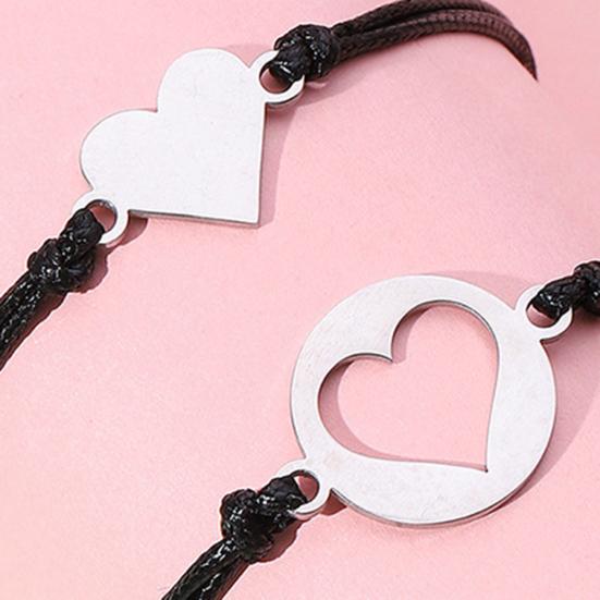 1 Pair Mother Daughter Bracelet Adjustable Woven Rope Casual Geometric All-match Decoration Back To School Gifts Hollow Love Heart Mommy Card Jewelry