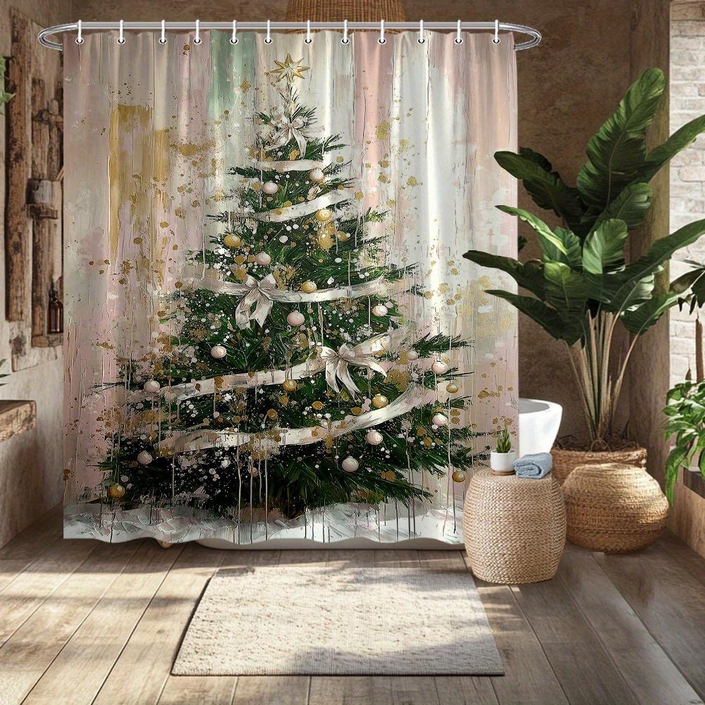 Elegant Christmas Tree Shower Curtain Bathroom Decor Holiday Festive Xmas Shower Curtain Waterproof Curtain