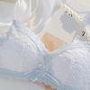 White and Light Blue Wireless Bra with 1.2cm Thin Padded Cups and Bow Detail