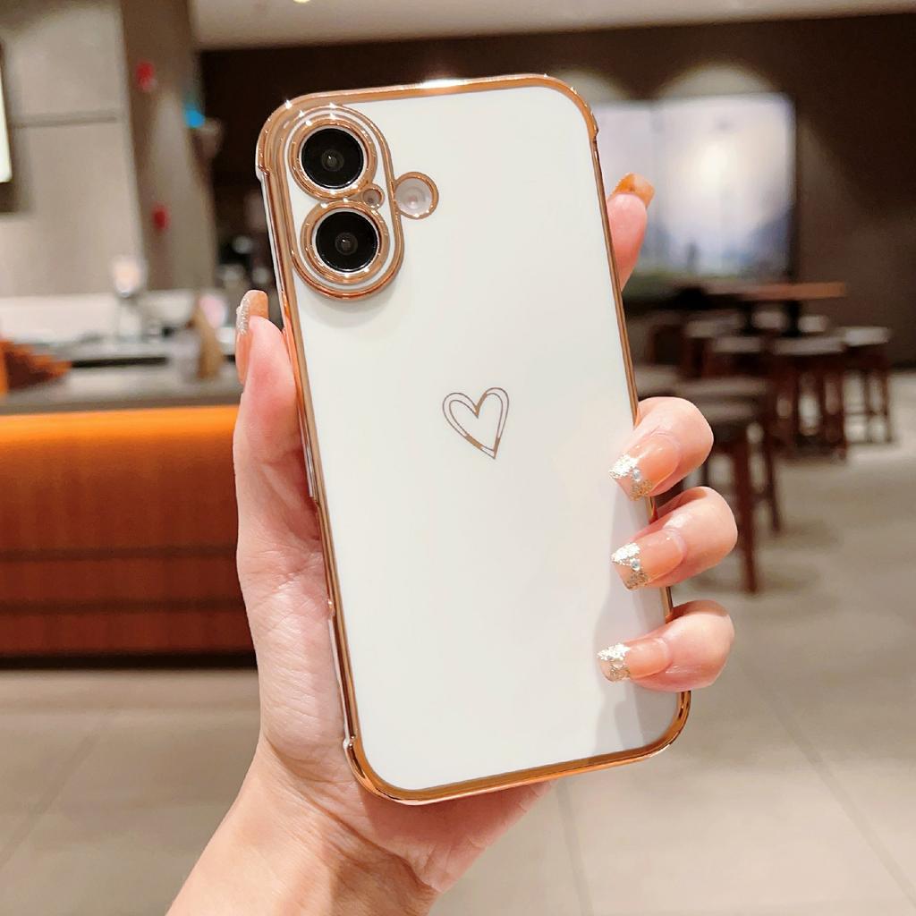 Für iPhone 16 Plus Hülle Liebesherz Muster TPU Handyhülle Galvanisierter Rand