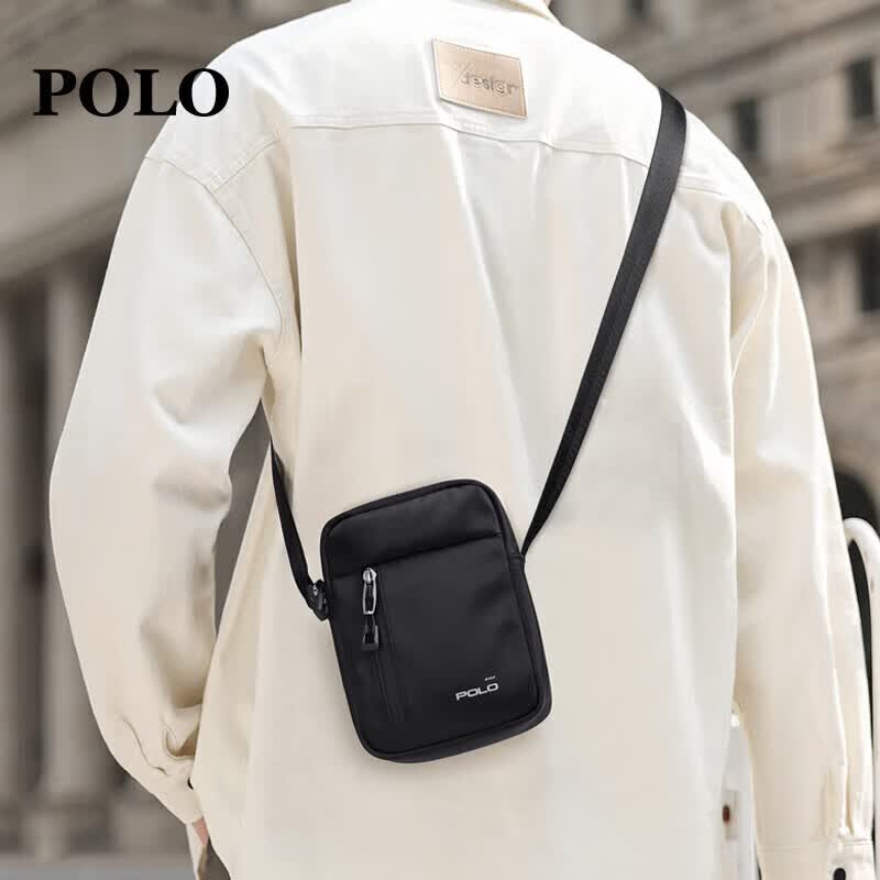 POLO Shoulder Bag for Men, Casual Crossbody Bag, Messenger Bag, Commuter Bag, Vertical Lightweight Phone Pouch, Black