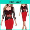 Office Women Sexy V-neck Lace Embroidered Floral Cocktail Evening Party Dress In Premium Quality Fabric