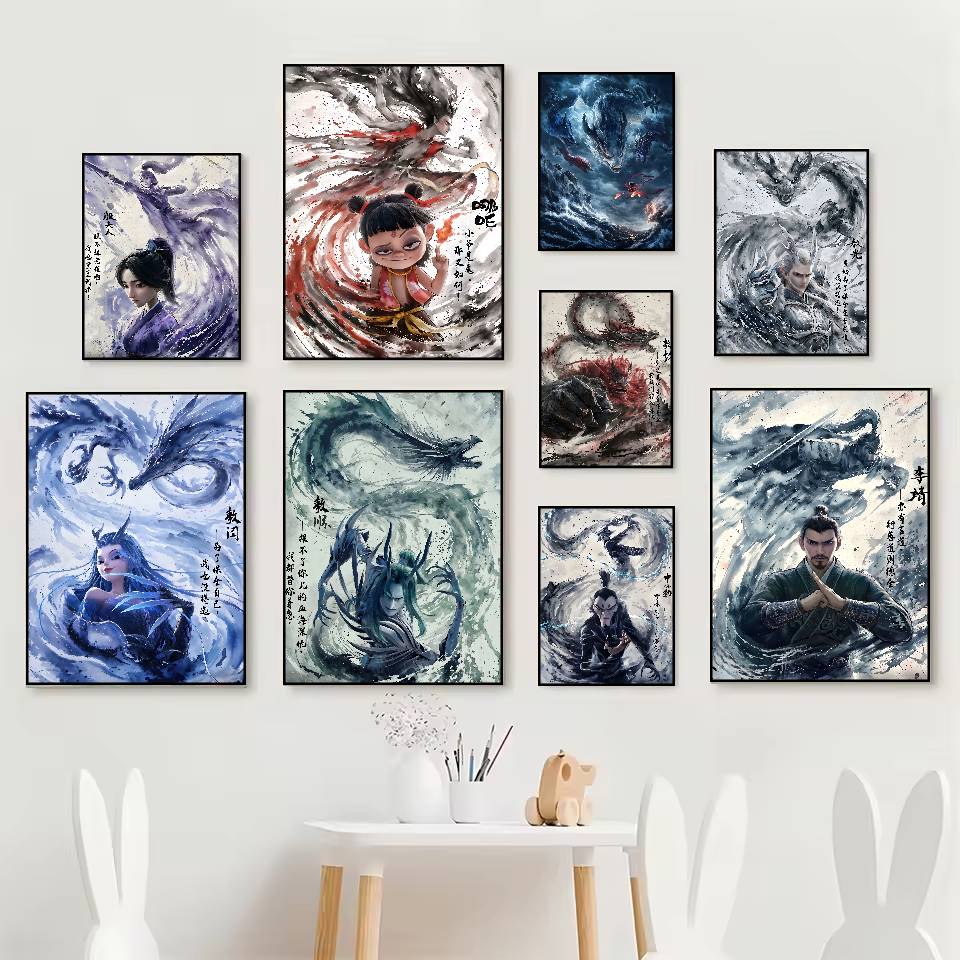 Chinese Anim Nezha Poster HD Posters Self Adhesive Waterproof Ideal for Living Room Bedroom Bar Decoration