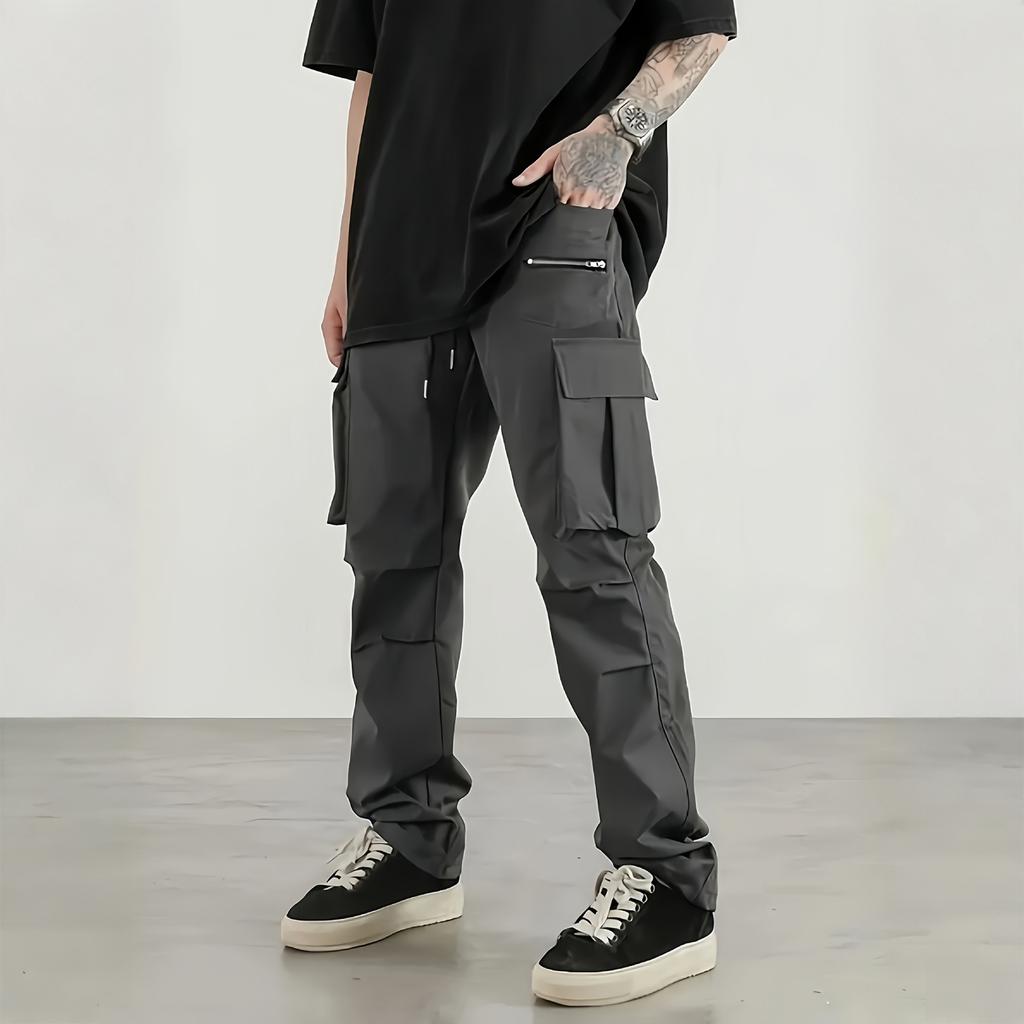 Men's Cargo Pants Loose Straight Leg Multi-Pocket Casual Athletic Trousers