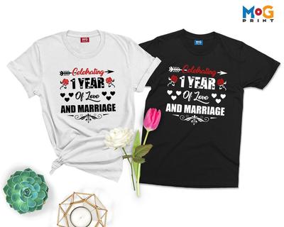 Personalisiertes Jubiläums-T-Shirt Ehemann Ehefrau Passend Benutzerdefiniert Jahr Ehe Geschenk