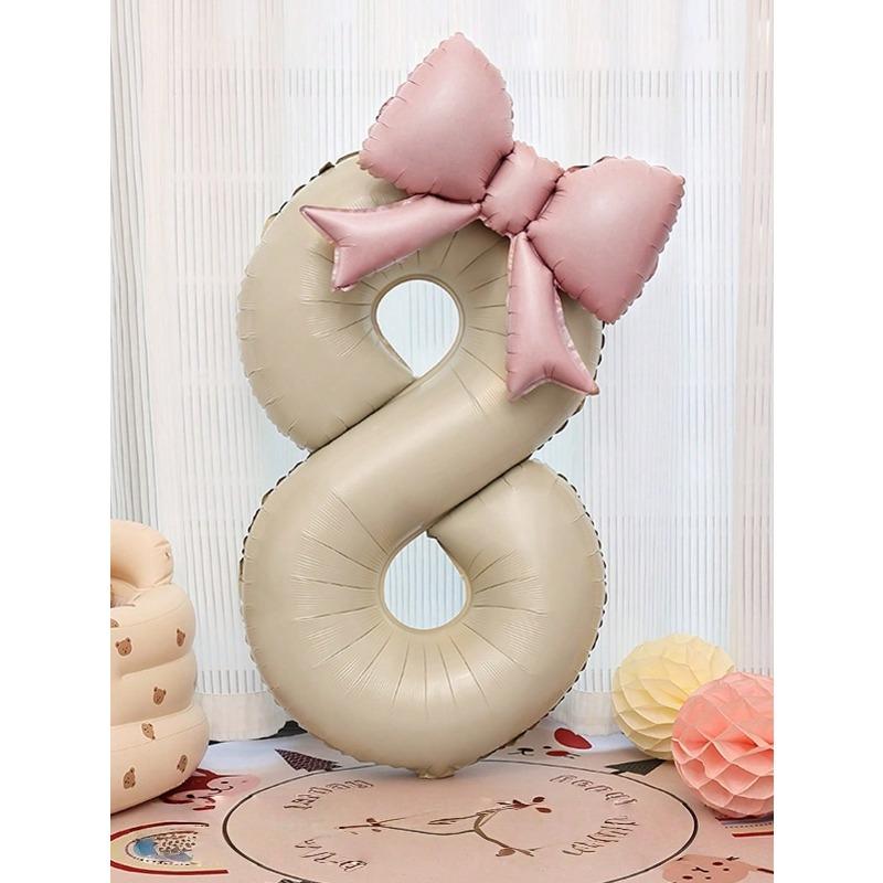 Palloncini Foil Numeri Bianco Crema Extra Large con Fiocco Rosa, Adatti per Decorazione Festa di Compleanno, Celebrazione di Anniversario