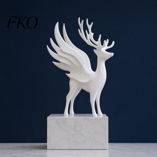 Reindeer Figurine for Home Decor Christmas Elk Statue with Wings, 3D Printed Figurine, Modern Animal Art Standing Deer Sculpture Dining Table,