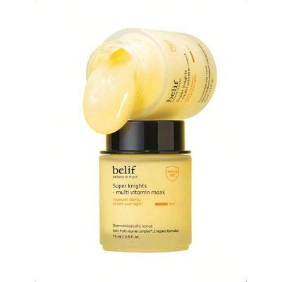 Belif Super Knights Mascarilla Multivitamínica 75ml, Mascarilla de Noche Hidratante y Rejuvenecedora con Complejo Multivitamínico para Rellenar la Piel Apagada y Refinar