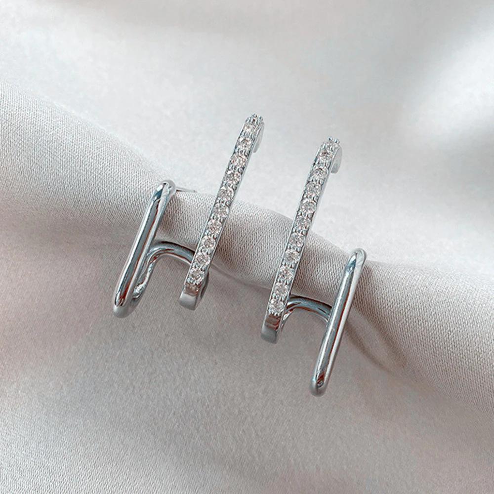 Korean New Design Irregular U-shaped Gold Color Crystal Stud Earrings for Women Girl Fashion Jewelry Daily Wear Gifts
