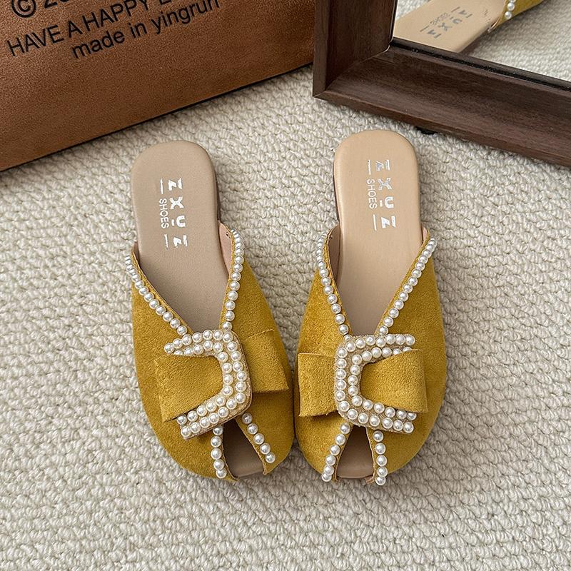 

Fashion Pearl-capped Half-slippers for Women s Outerwear 2025, Versatile, Soft-soled, Comfortable and Anti-slip, One-foot Flip-flops 40