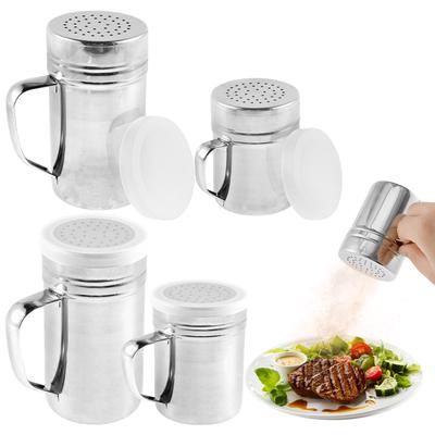10/14oz Salt Shaker Stainless Steel Spice Dispenser Seasoning Spice Shaker Central Hole Spice Jar with Plastic Lid Kitchen Tools