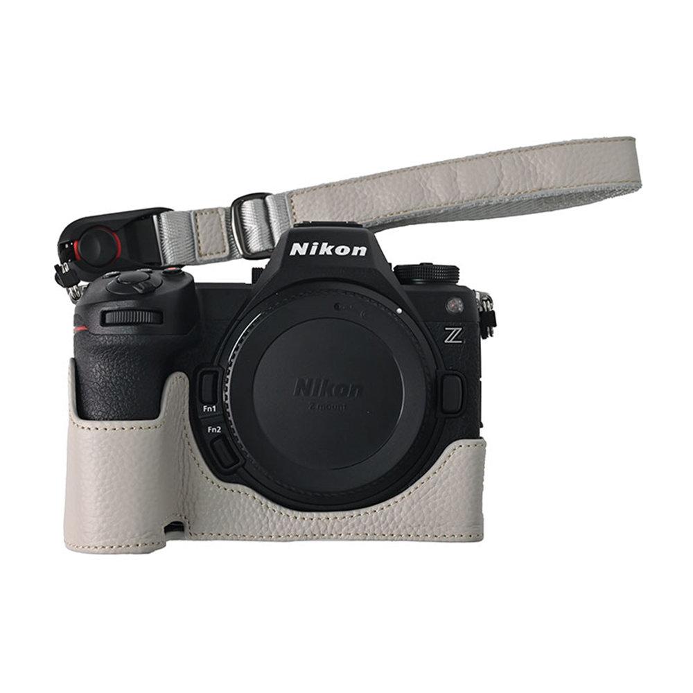Z 6III Litschi-Leder Echtes Leder Kamera Halbkörperhülle Für Nikon Z6III Z63 Akkuöffnung Bodenabdeckung Mit Riemen