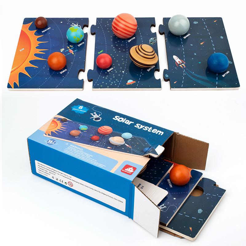 Montessori Wooden Solar System Puzzle - Eight Planets Educational Matching Board for Children