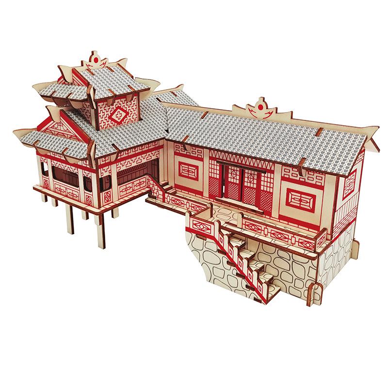 Diaojiaolou 3D Wooden Jigsaw Puzzle - Handmade DIY Educational Building Blocks for Kids.