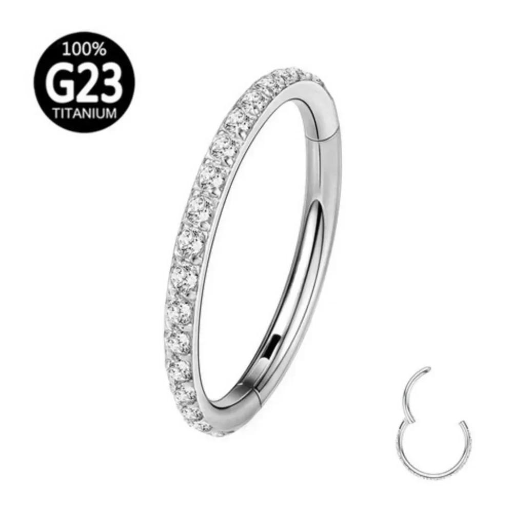 G23 Titan Zirkon Nasenring 6/8/10/12mm Septum Klapp-Clicker Hoop Lippe Ohr Helix Tragus Piercing Zirkon