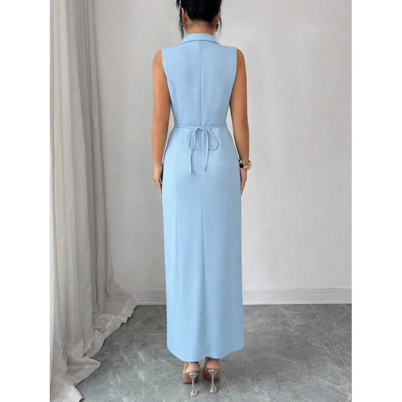 Europe, America 2026 summer new suit collar waist design irregular and thin dress women